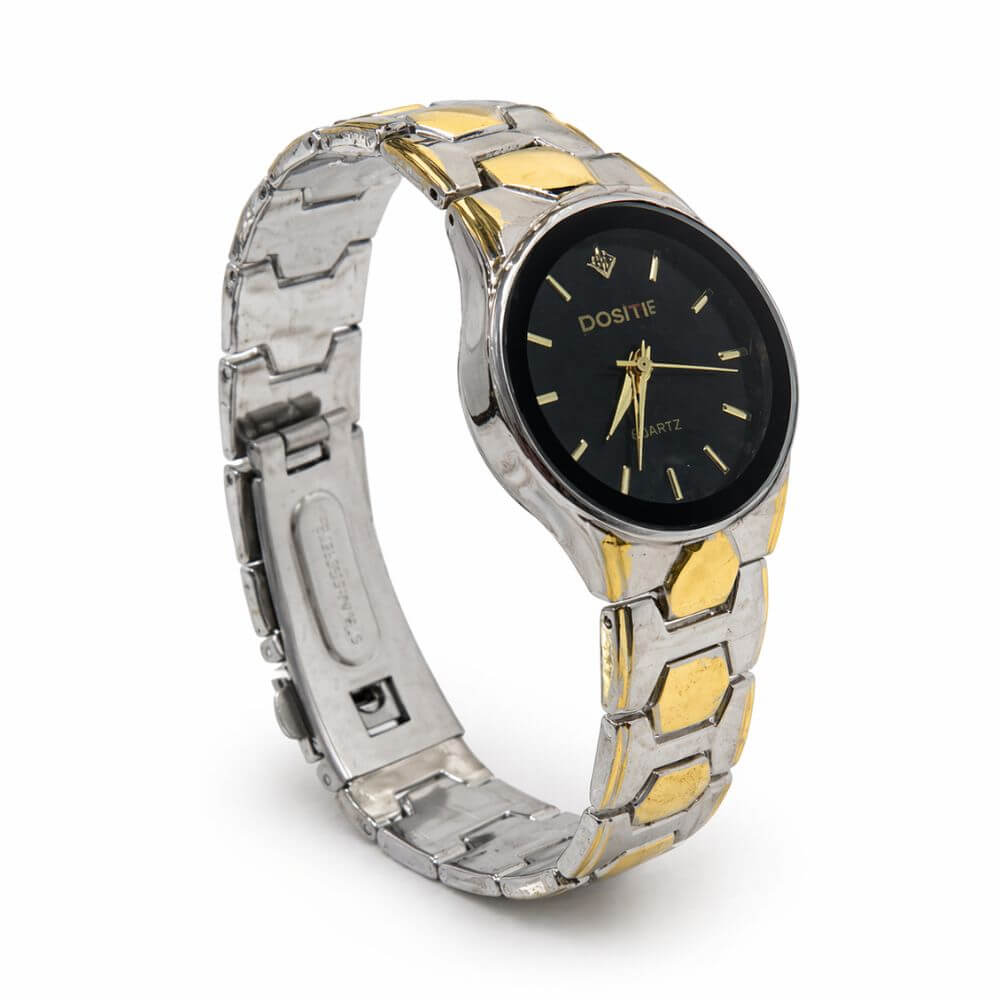 Gold Silver Couple Watch (Black Dial)